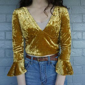 Forever 21 Yellow Velvet Crop Top